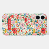 Rote und rosa Ditsy-Blumen monogrammiert Case-Mate iPhone Hülle (Rückseite (Horizontal))