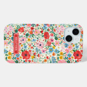 Rote und rosa Ditsy-Blumen monogrammiert Case-Mate iPhone Hülle (Rückseite (Horizontal))