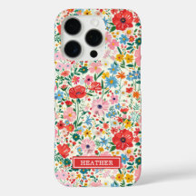 Rote und rosa Ditsy-Blumen monogrammiert
