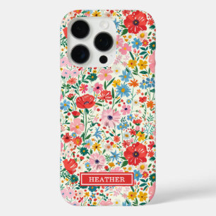 Rote und rosa Ditsy-Blumen monogrammiert iPhone 16 Pro Hülle