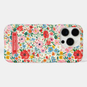 Rote und rosa Ditsy-Blumen monogrammiert Case-Mate iPhone Hülle (Rückseite (Horizontal))