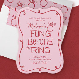 Rote und rosa Doodle-Zeichnung vor dem Ring Einladung