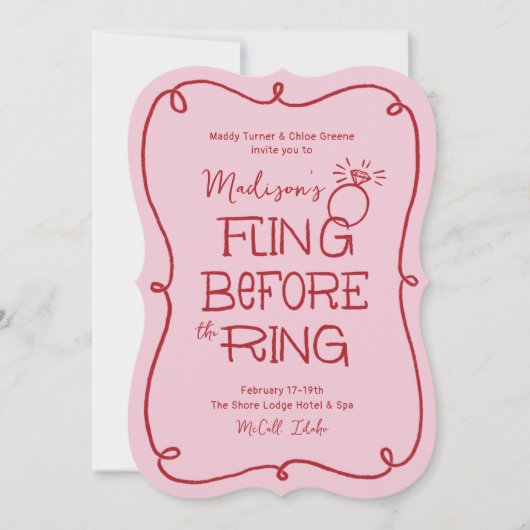Rote und rosa Doodle-Zeichnung vor dem Ring Einladung (Vorderseite)