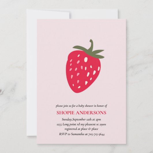 Rote und rosa Erdbeere Kinderdusche Einladung (Vorderseite)
