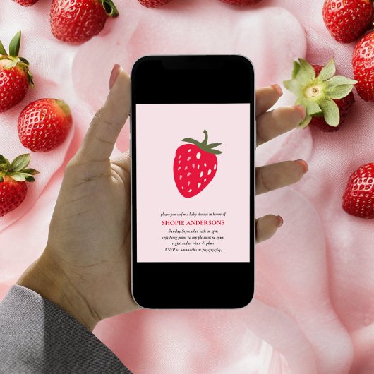 Rote und rosa Erdbeere Kinderdusche Einladung