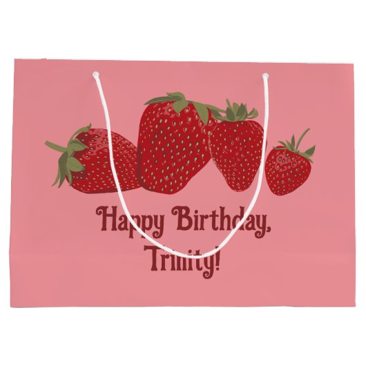 Rote und rosa Erdbeeren Große Geschenktüte (Rückseite)