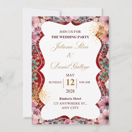 Rote und rosa florale Hochzeitseinladung Save The Date (Vorderseite)