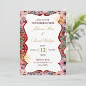 Rote und rosa florale Hochzeitseinladung Save The Date (Stehend Vorderseite)