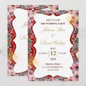 Rote und rosa florale Hochzeitseinladung Save The Date (Vorne/Hinten)