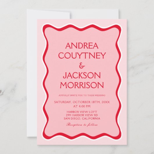 Rote und rosa Funky Eclectic Wedding Einladung (Vorderseite)