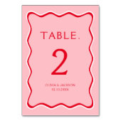 Rote und rosa Funky Wedy Table Card Tischnummer (Vorderseite)