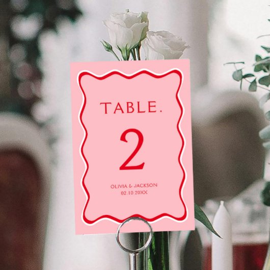 Rote und rosa Funky Wedy Table Card Tischnummer