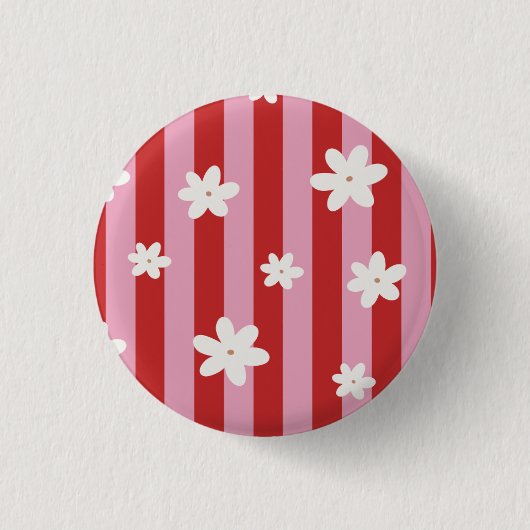 Rote und rosa gestreifte Blume Button (Vorderseite)