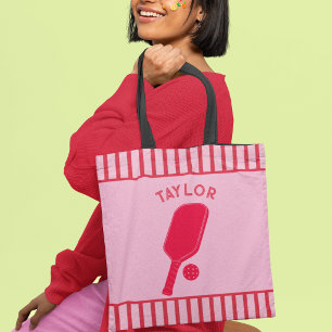 Rote und rosa gestreifte Pickleball-Personalisieru Tasche