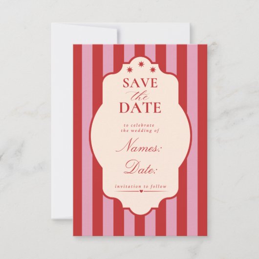 Rote und rosa gestreifte Save-the-Date-Hochzeit Save The Date (Vorderseite)
