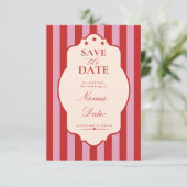 Rote und rosa gestreifte Save-the-Date-Hochzeit Save The Date (Stehend Vorderseite)