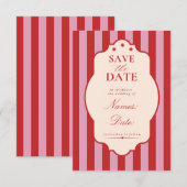 Rote und rosa gestreifte Save-the-Date-Hochzeit Save The Date (Vorne/Hinten)