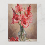 Rote und rosa Gladiolus-Blume in einer Vase Postkarte (Vorderseite)