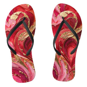 Rote und rosa goldene Wirbel Damen Flip Flops Badesandalen