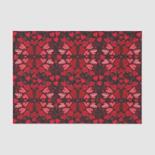 Rote und rosa Herzen auf schwarzen Hintergrund-Val Seidenpapier (Vorderseite)