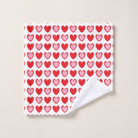 Rote und rosa Herzen Badhandtuch Set (Waschlappen)