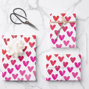Rote und rosa Herzen Geschenkpapier Set