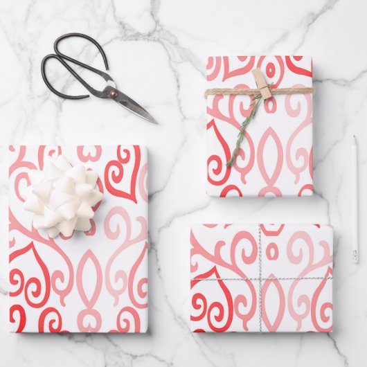 Rote und rosa Herzen Geschenkpapier Set (Vorderseite)