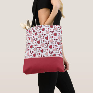 Rote und rosa Herzen Rosen Doodle Art Farbblock Tasche