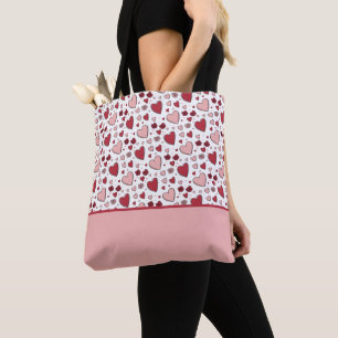 Rote und rosa Herzen Rosen Doodle Art Farbblock Tasche