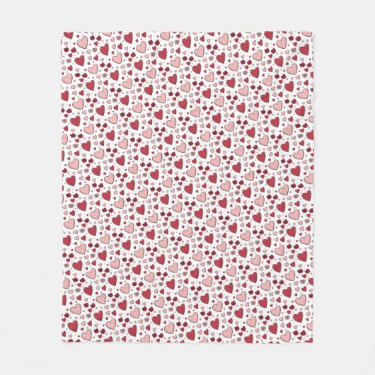 Rote und rosa Herzen und Rosen Doodle-Kunst Fleecedecke (Vorderseite)