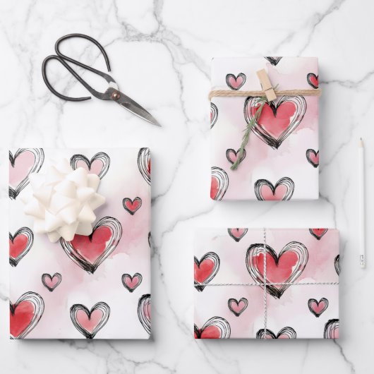 Rote und rosa Herzen Valentinstag Geschenkpapier Set (Vorderseite)