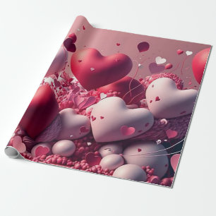Rote und rosa Herzförmige Balloons Geschenkpapier
