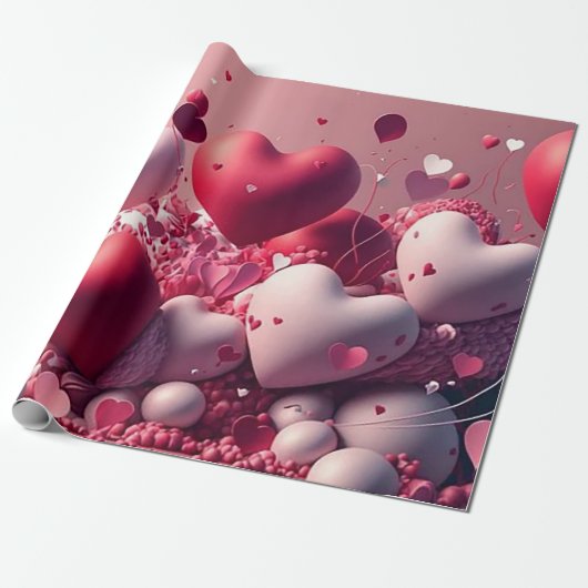 Rote und rosa Herzförmige Balloons Geschenkpapier (Ungerollt)