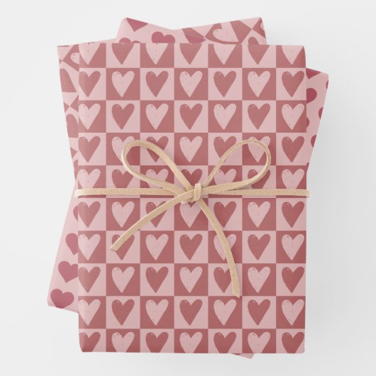 Rote und rosa Herzmuster Geschenkpapier Set (Beispiel)