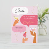 Rote und rosa Illustrative Geburtstagsparty Einladung (Stehend Vorderseite)