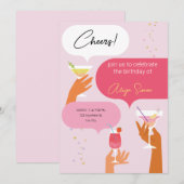 Rote und rosa Illustrative Geburtstagsparty Einladung (Vorne/Hinten)