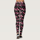 Rote und rosa Kirschblüte Muster auf schwarz Leggings (Rückseite)