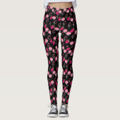 Rote und rosa Kirschblüte Muster auf schwarz Leggings (Vorderseite)