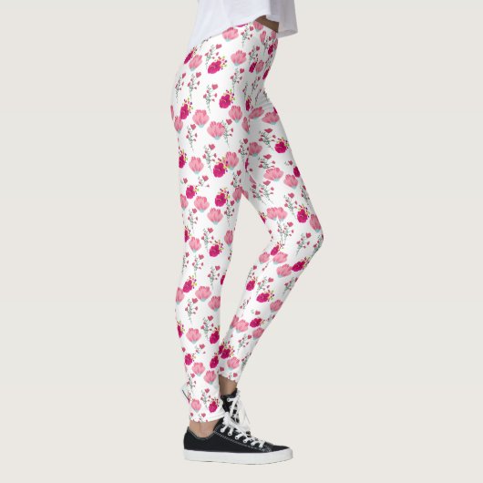 Rote und rosa Kirschblüte Muster Leggings (Rechts)