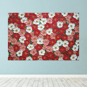 Rote und rosa Kirschblüten – Impasto-Wandkunst Leinwanddruck