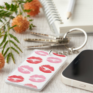 Rote und rosa Lippen, Lippenmuster, Lippenstift, K Schlüsselanhänger