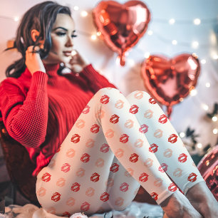 Rote und rosa Lippenstift-Kuss-Druck Leggings