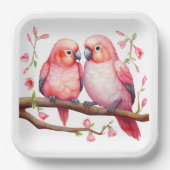 Rote und rosa Lovebirds Pappteller (Vorderseite)
