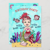 Rote und rosa Meerjungfrau unter dem Meer Geburtst Einladung (Vorne/Hinten)
