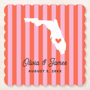 Rote und rosa moderne Streifen Florida-Hochzeit Untersetzer