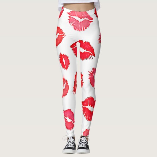 Rote und rosa Muster Art Leggings (Vorderseite)