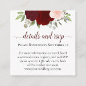 Rote und rosa Rosen - Angaben zum Hochzeitsstich u Begleitkarte (Vorderseite)