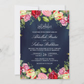 Rote und rosa Rosen Bläsernavy Blaue muslimische H Einladung (Vorderseite)