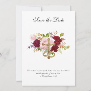 Rote und rosa Rosen Hochzeit Religiöse Crucifix Save The Date