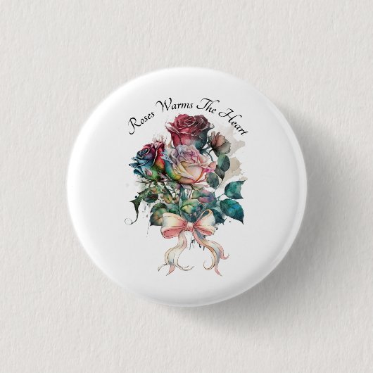 Rote und rosa Rosen mit einer Schleife  Button (Vorderseite)